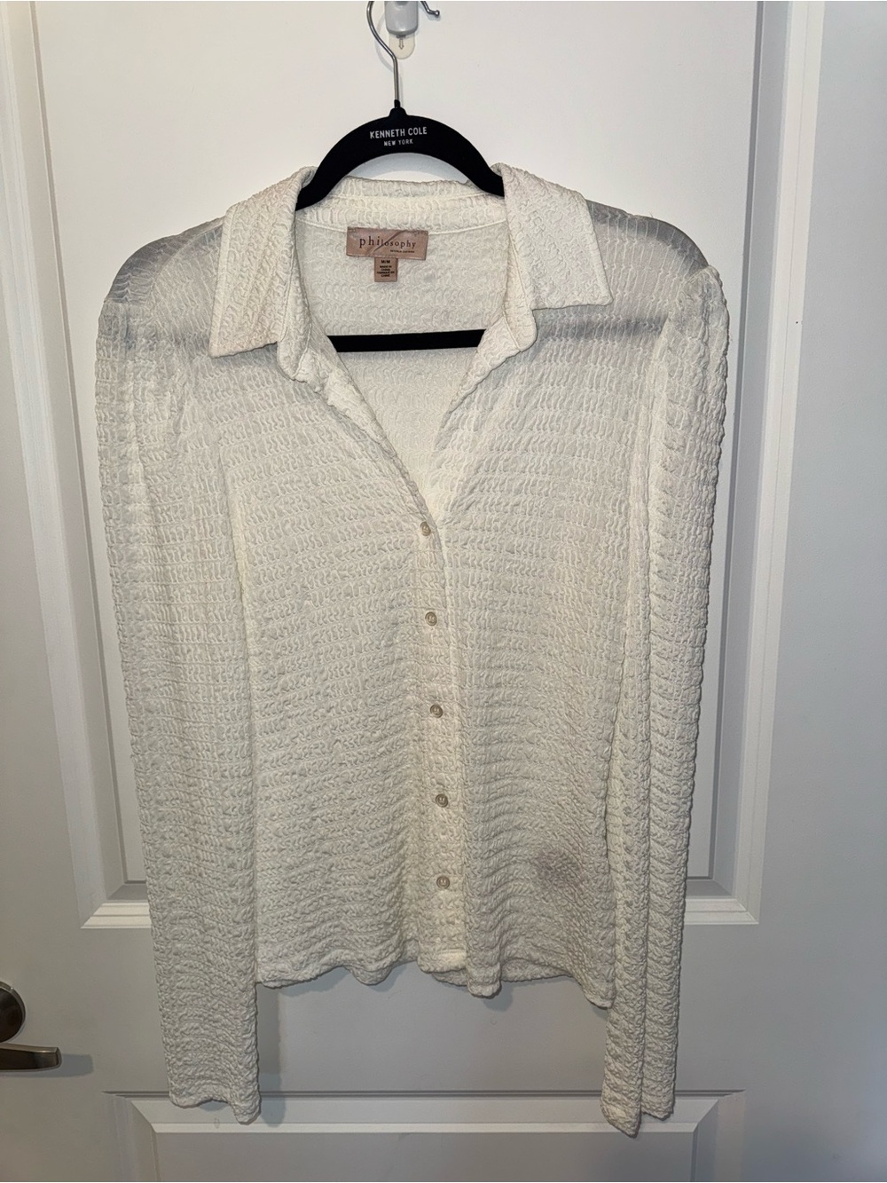 Philosophy  ivory textured button-down long sleeve shirt